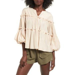 ANTHROPOLOGIE  Moon River Small Ruffled Balloon Sleeve Babydoll Top